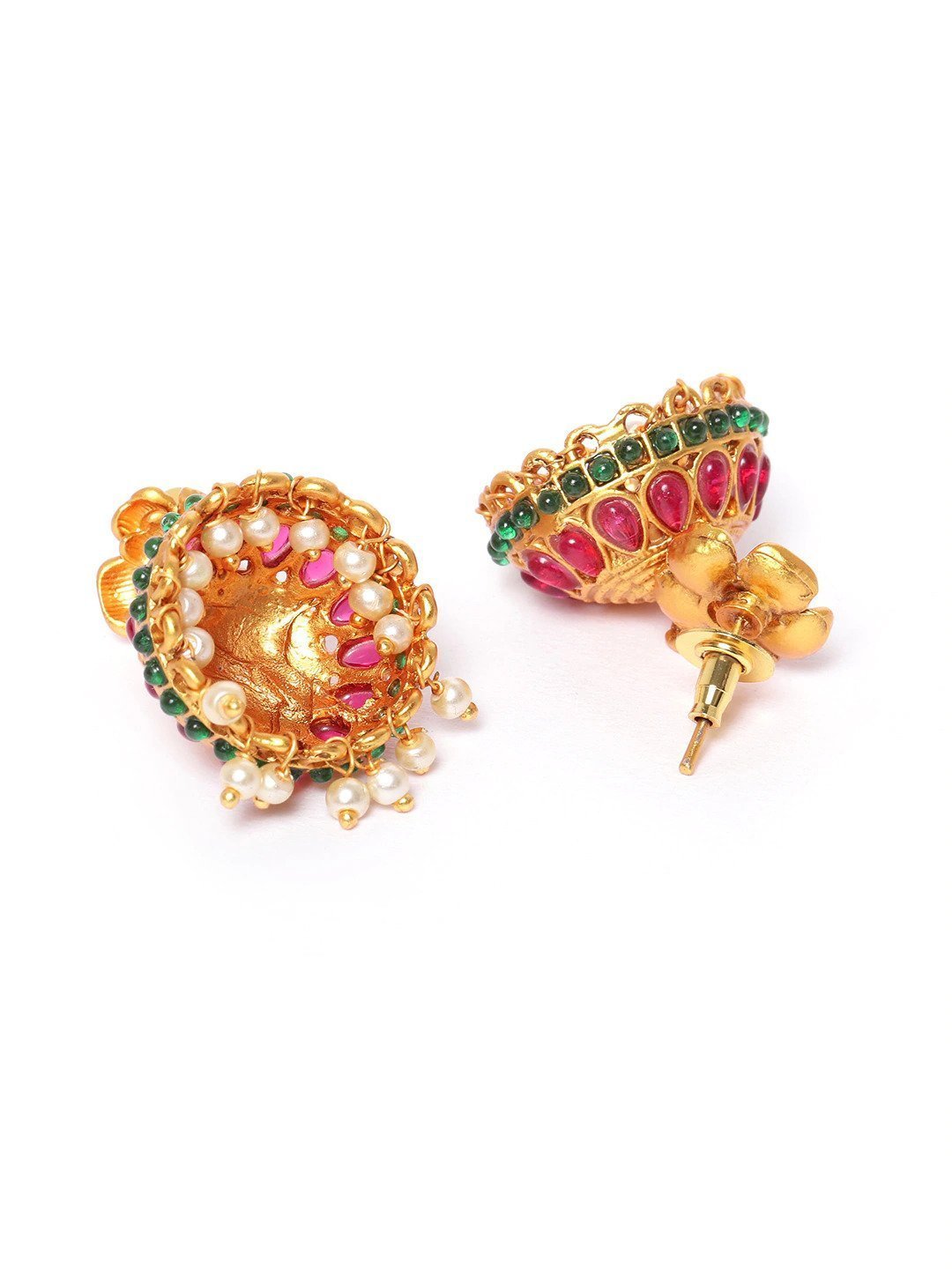 Women's Ruby Emerald Beads Gold Plated Peacock Floral Jewellery Set - Priyaasi
