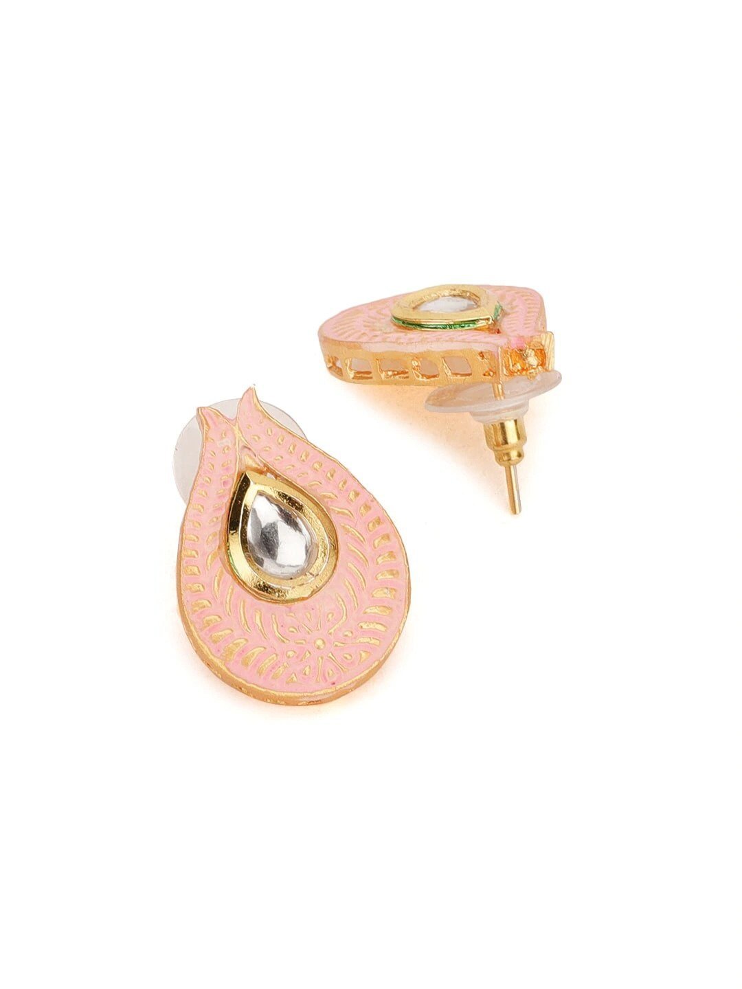 Women's Pink Kundan Gold Plated Paisley Jewellery Set - Priyaasi