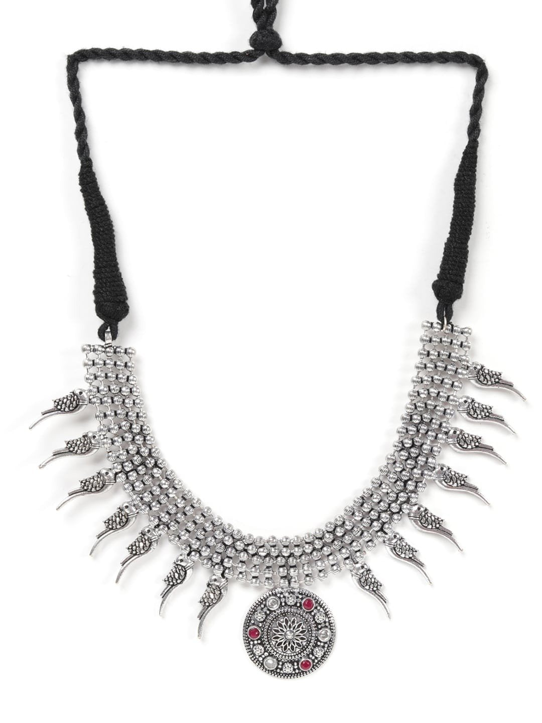 Women's Ruby German Silver Oxidised Jewellery Set - Priyaasi
