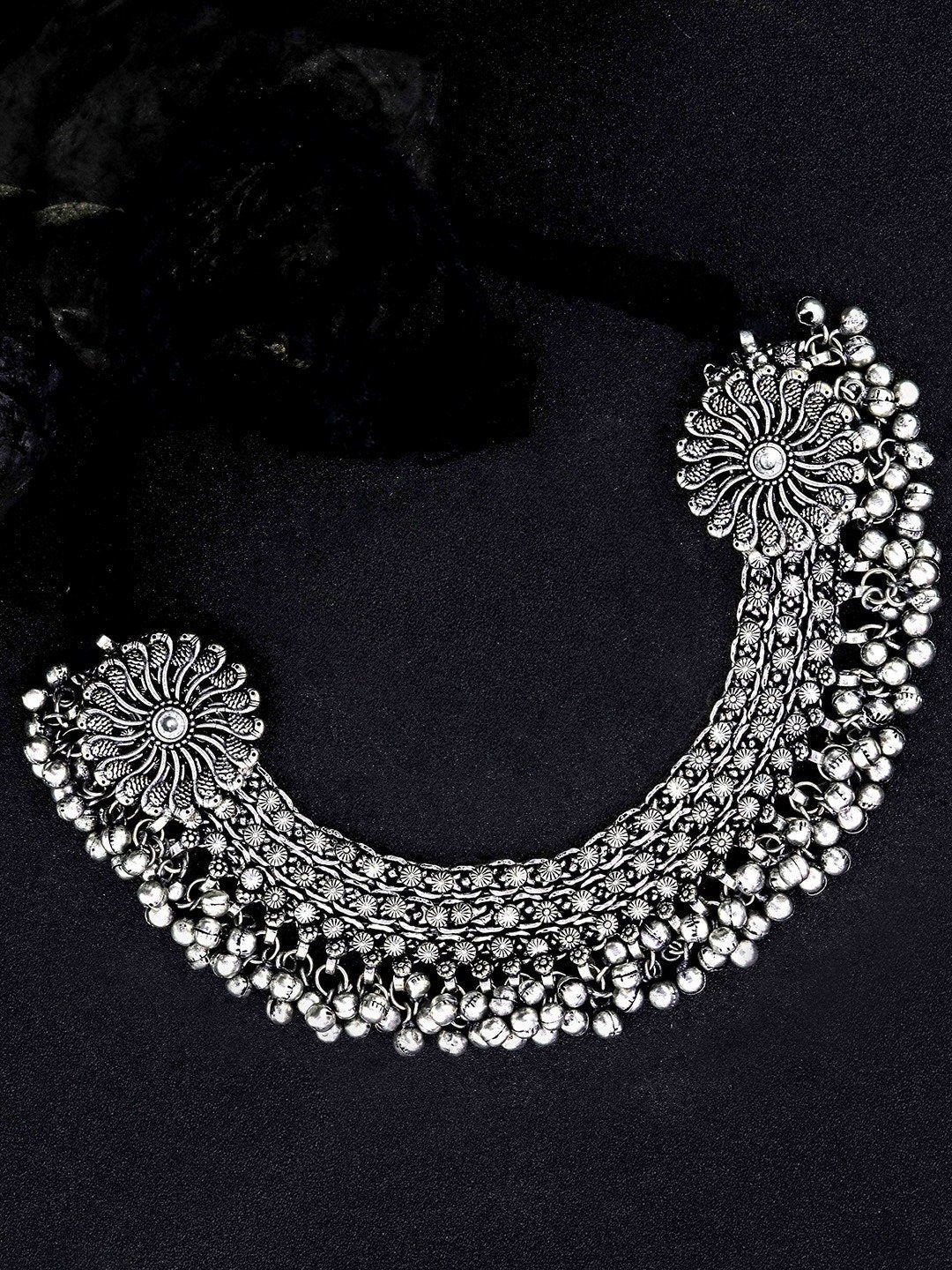 Women's German Silver Oxidised Ghungroo Necklace - Priyaasi