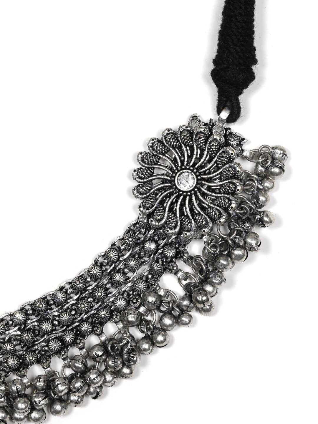 Women's German Silver Oxidised Ghungroo Necklace - Priyaasi