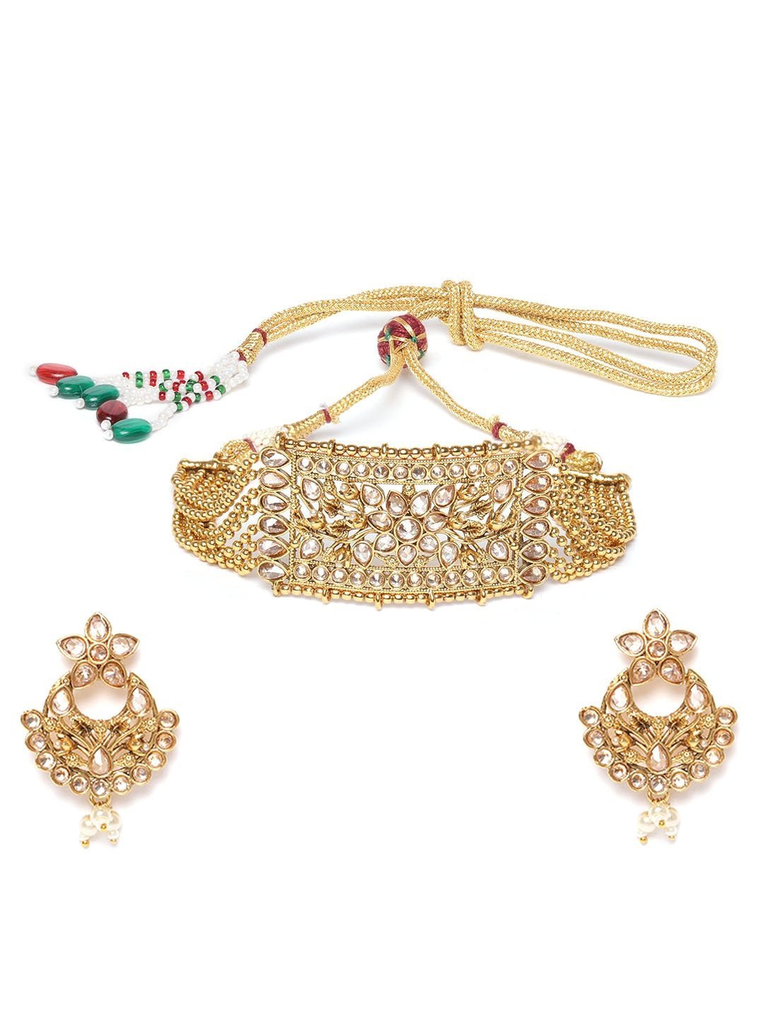 Women's Kundan Beads Gold Plated Floral Choker - Priyaasi