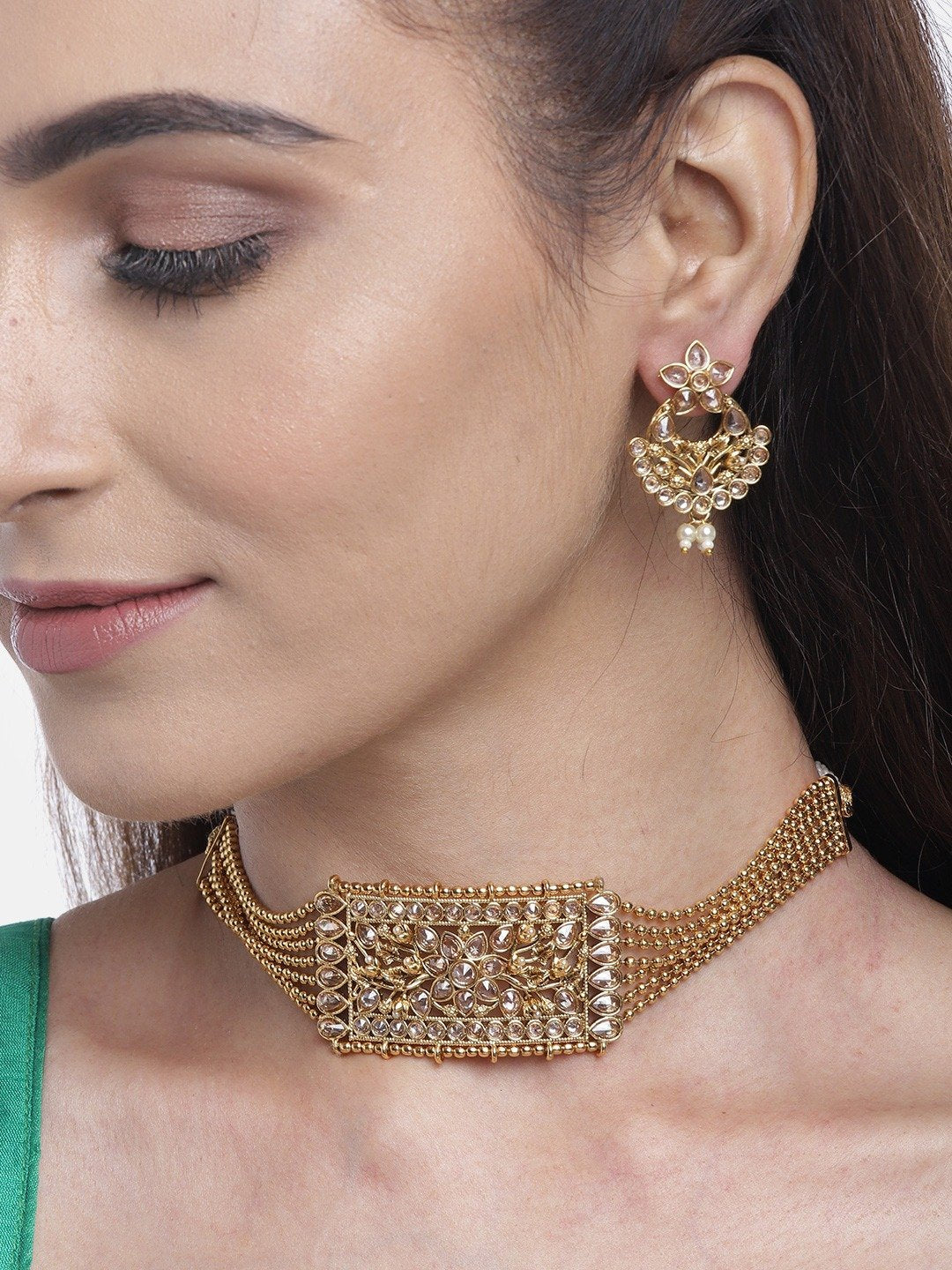 Women's Kundan Beads Gold Plated Floral Choker - Priyaasi