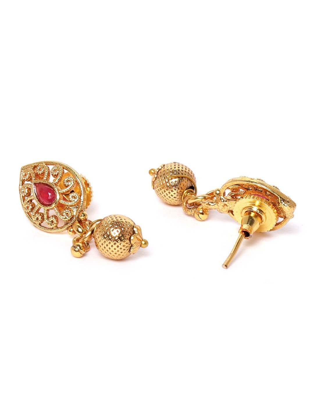 Women's Ruby Stones Pearls Beads Gold Plated Jewellery Set - Priyaasi