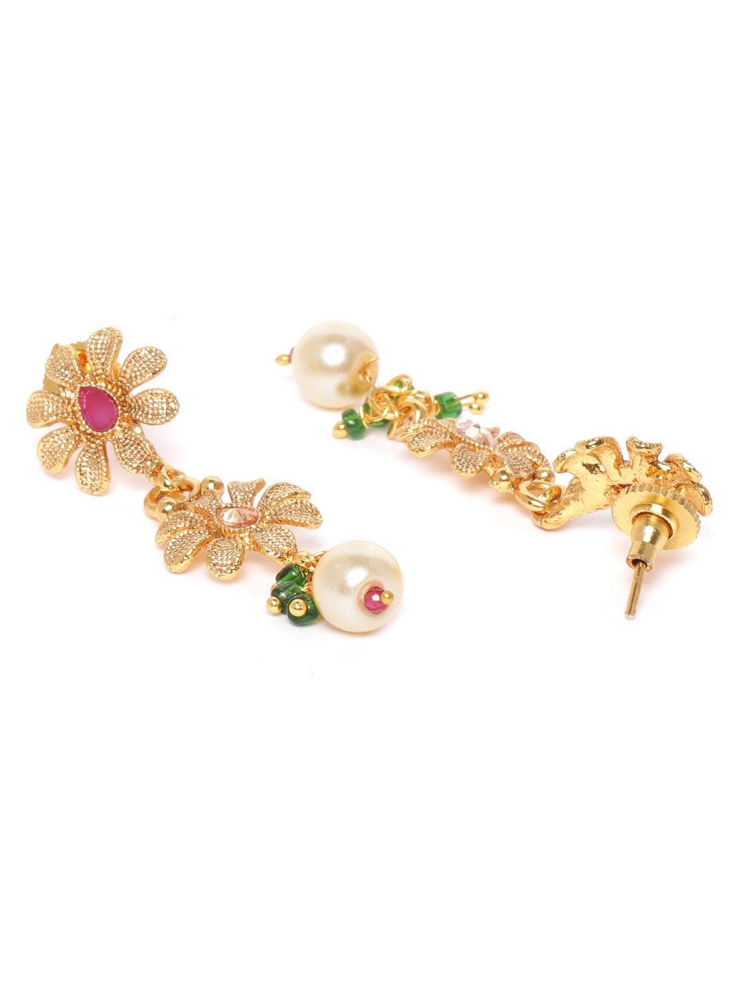 Women's Ruby Emerald Stones Pearls Gold Plated Floral Jewellery Set - Priyaasi