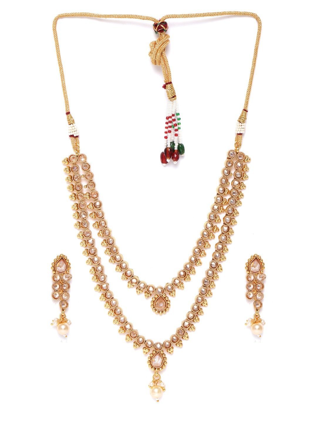 Women's Kundan Pearls Beads Gold Plated Layered Jewellery Set - Priyaasi