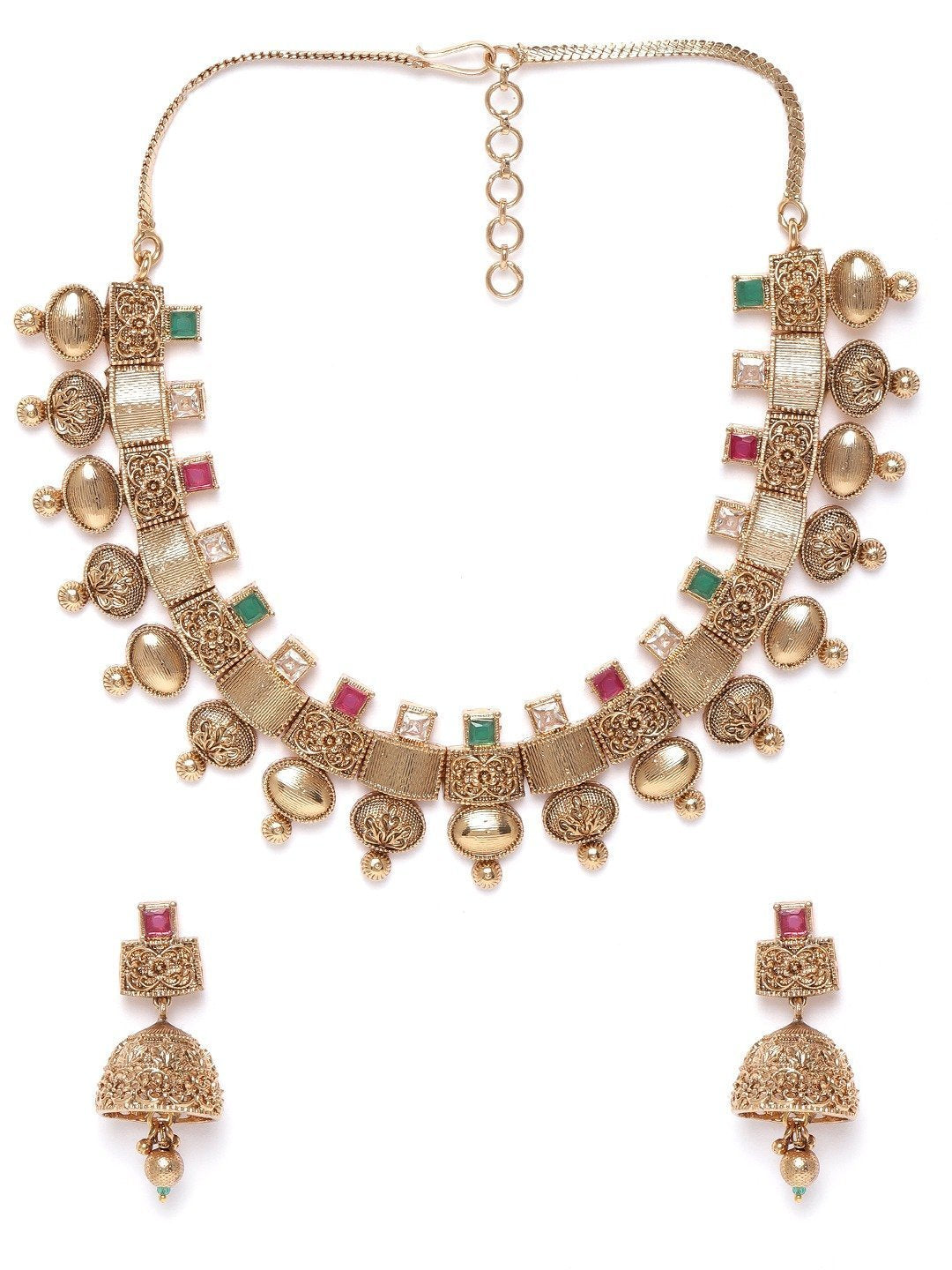 Women's Ruby Emerald Stones Gold Plated Jewellery Set - Priyaasi