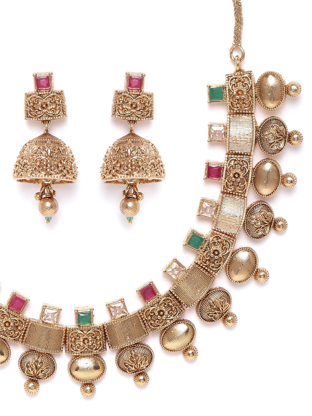 Women's Ruby Emerald Stones Gold Plated Jewellery Set - Priyaasi
