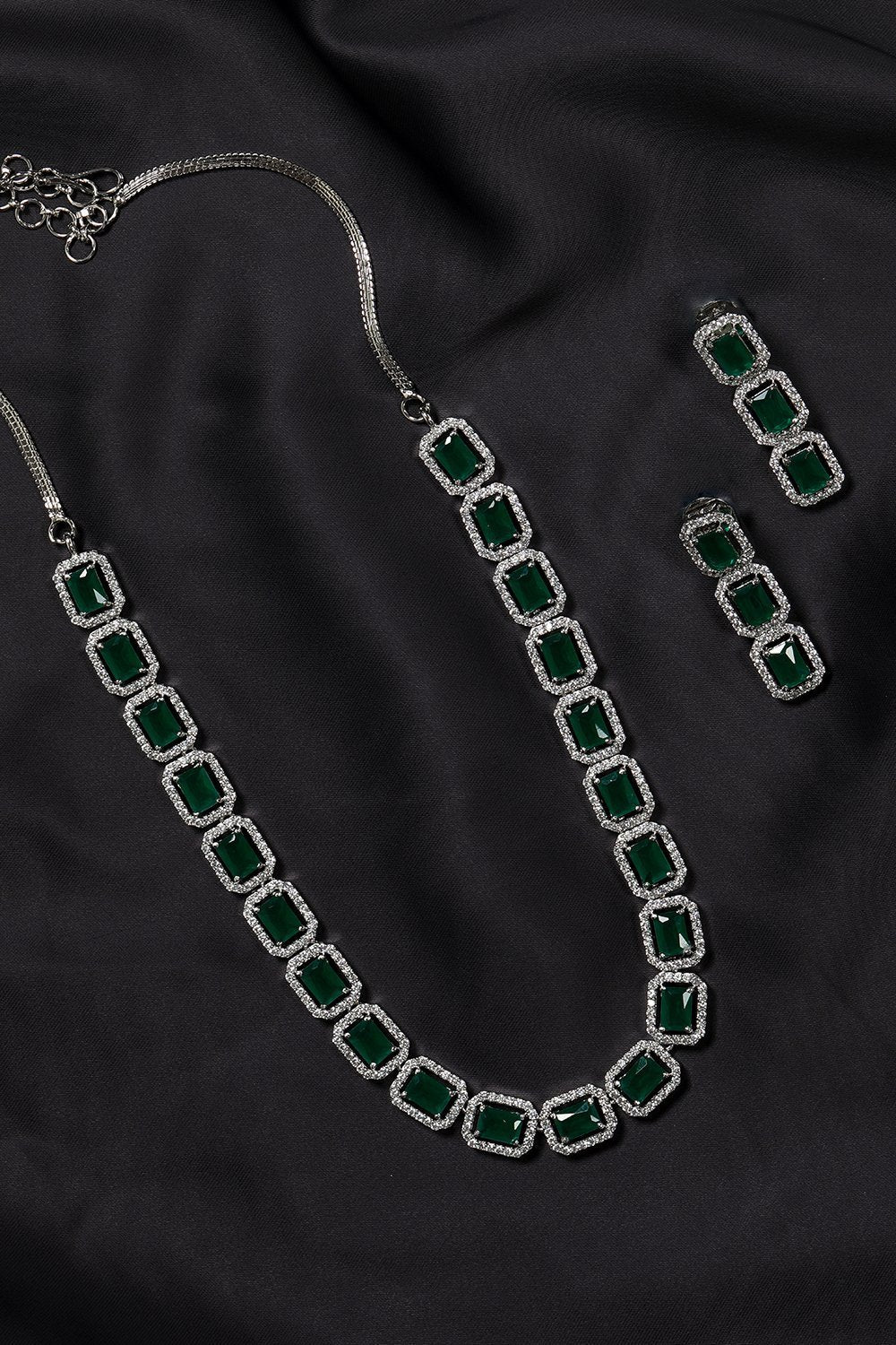 Women's Emerald American Diamond Jewellery Set - Priyaasi