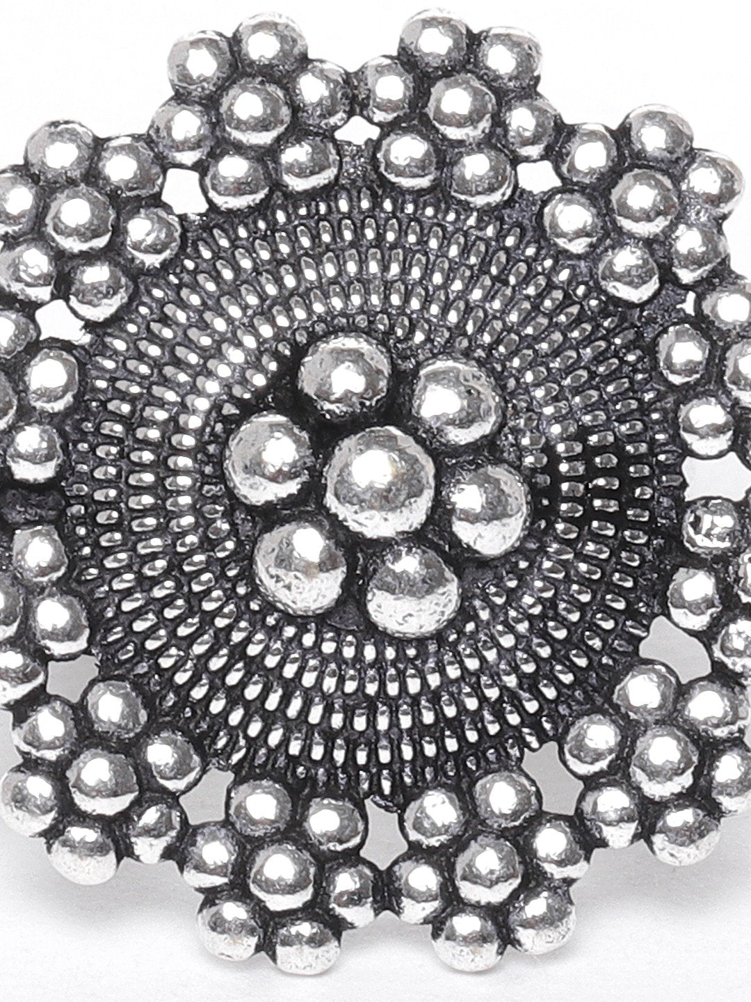 Women's German Silver Oxidised Ghungroo Jewellery Set With Ring & Nosepin - Priyaasi