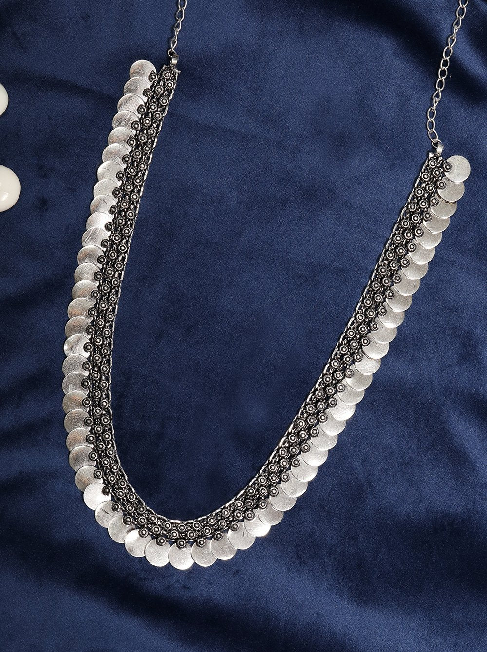 Women's German Silver Oxidised Coin Necklace - Priyaasi