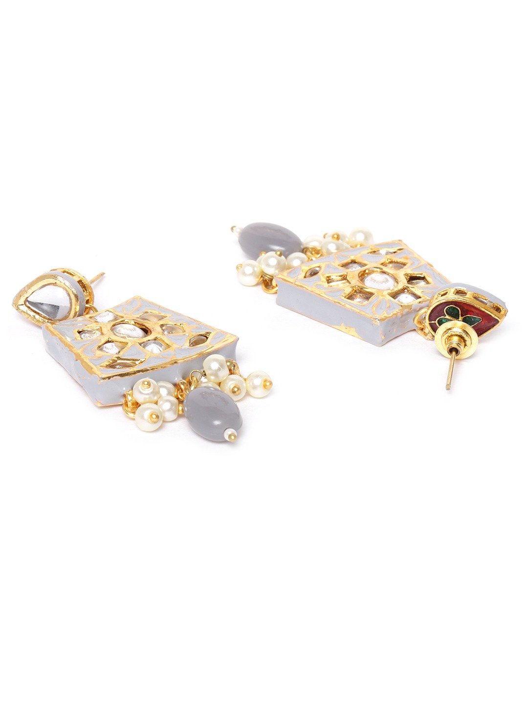 Women's Grey Pearls Beads Kundan Gold Plated Jewellery Sets - Priyaasi