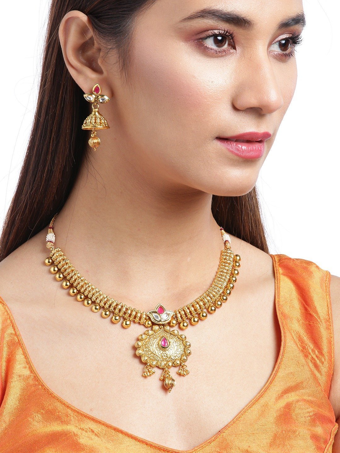 Women's Kundan Ruby Beads Gold Plated Jewellery Set - Priyaasi