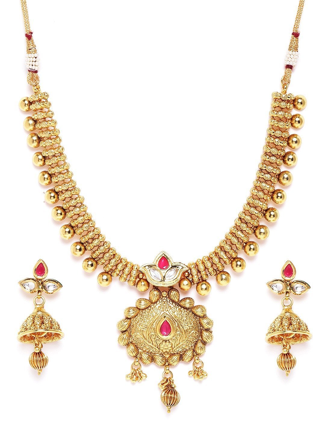 Women's Kundan Ruby Beads Gold Plated Jewellery Set - Priyaasi