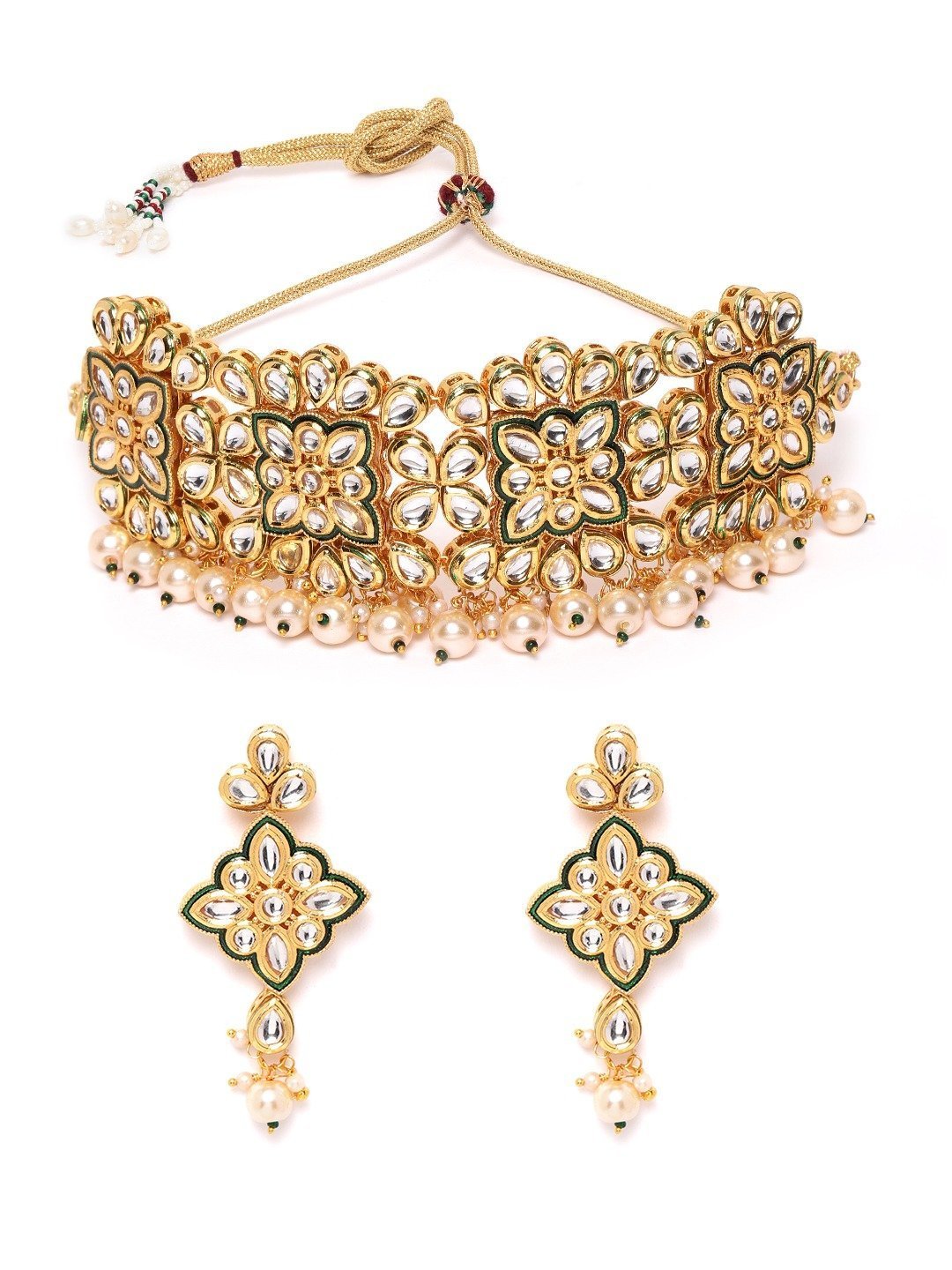 Women's Green Kundan Pearls Gold Plated Choker - Priyaasi
