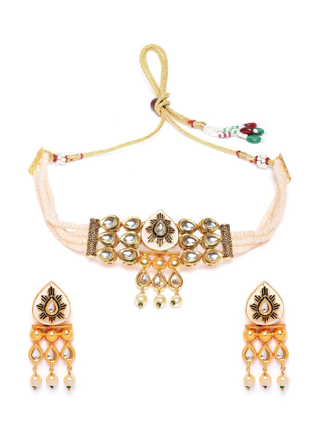 Women's Peach Beads Pearls Kundan Gold Plated Choker - Priyaasi