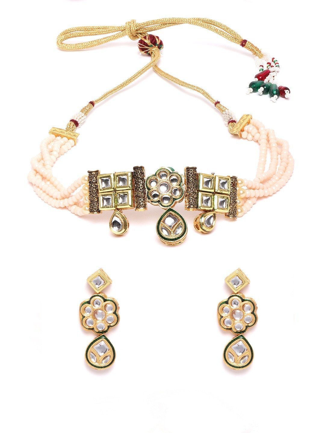 Women's Peach Beads Kundan Gold Plated Choker - Priyaasi