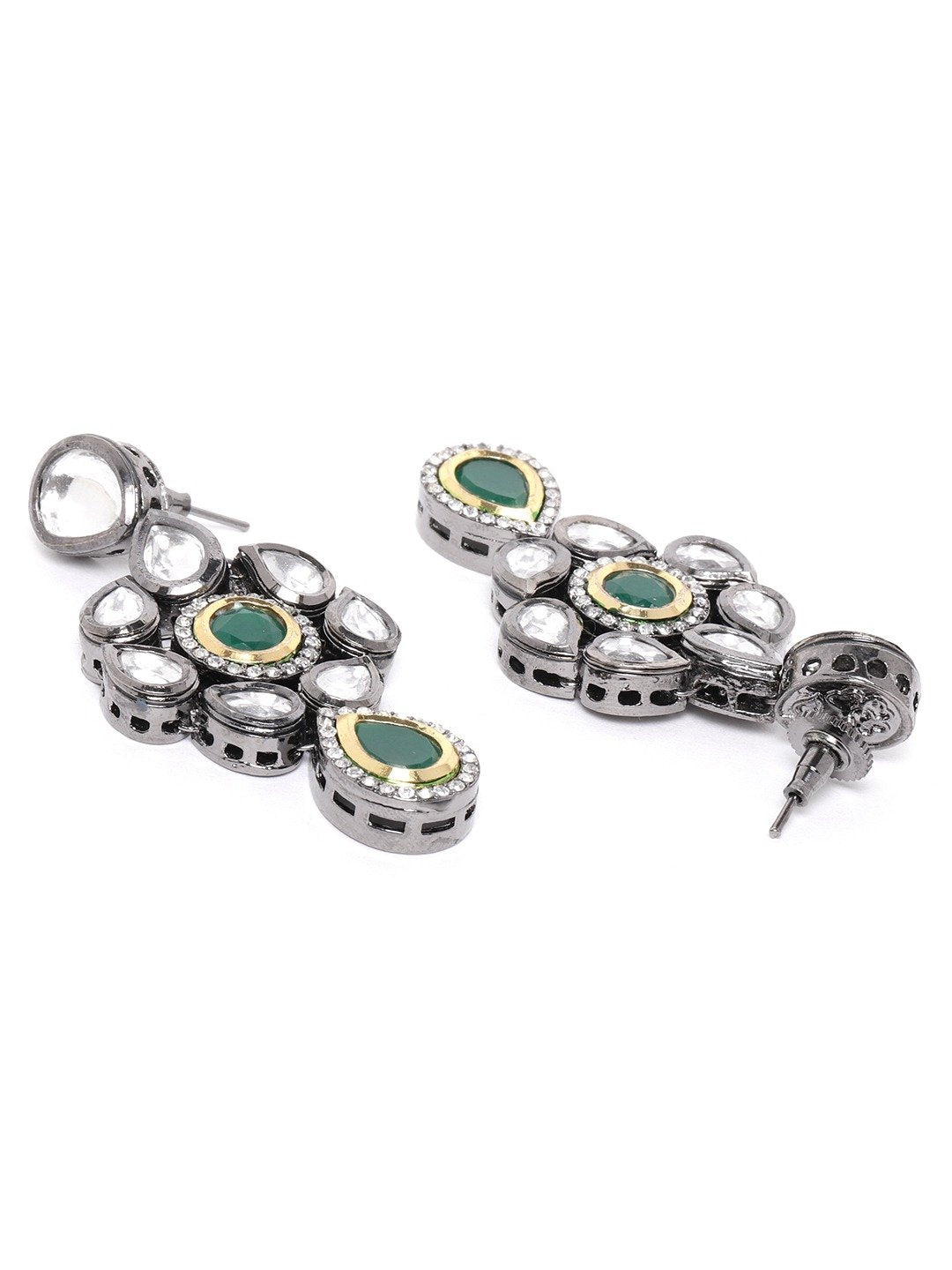 Women's  Black Kundan Emerald Stones Jewellery Set - Priyaasi