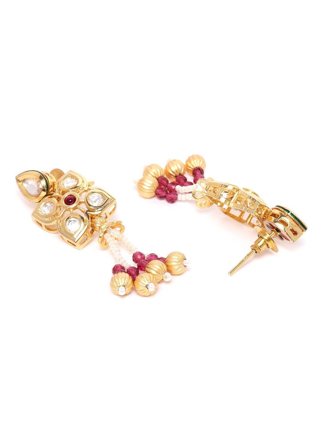 Women's Red White Beads Kundan Gold Plated Jewellery Set - Priyaasi
