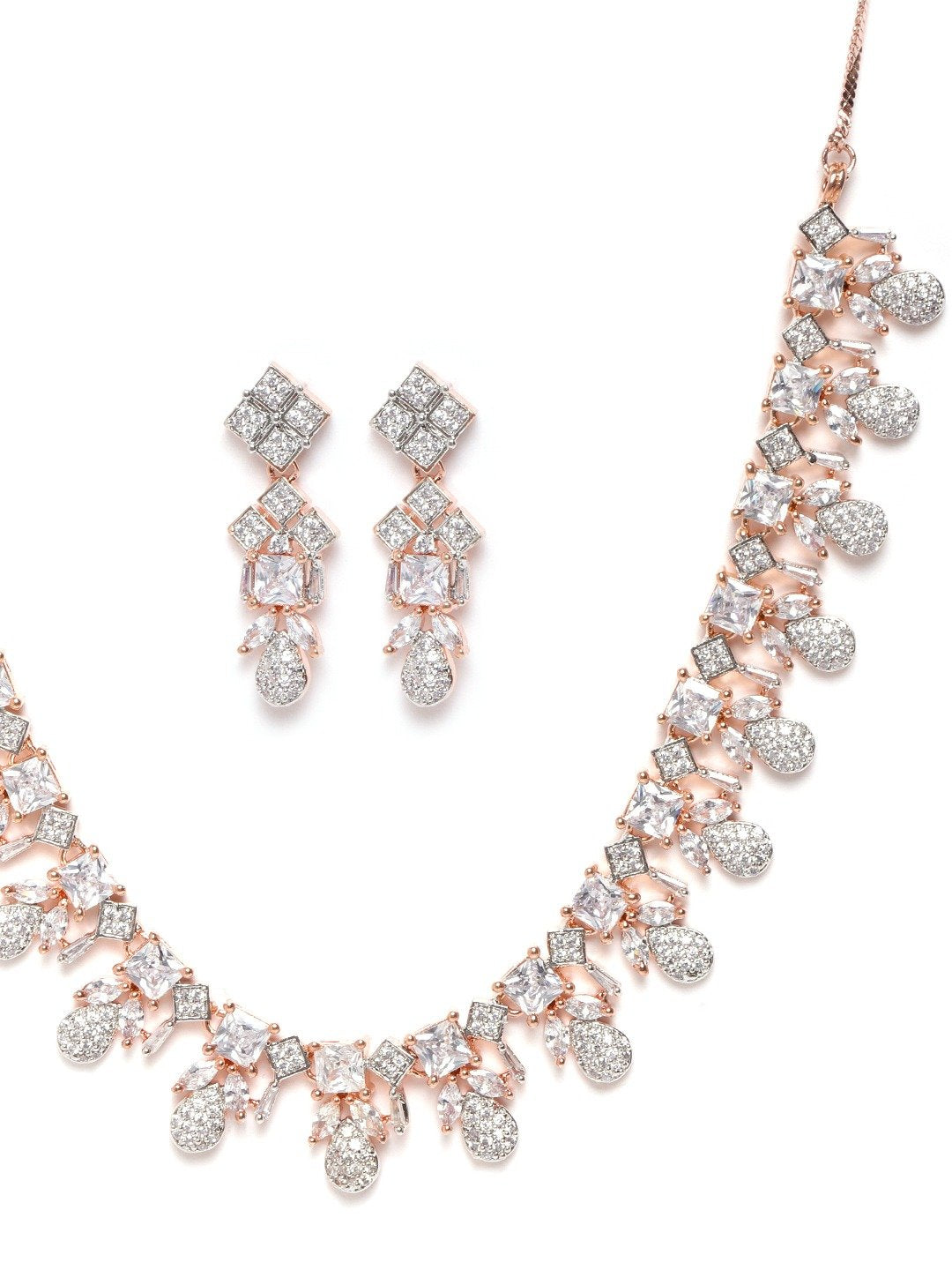 Women's  American Diamond Rose Gold Plated Leaf Jewellery Set - Priyaasi
