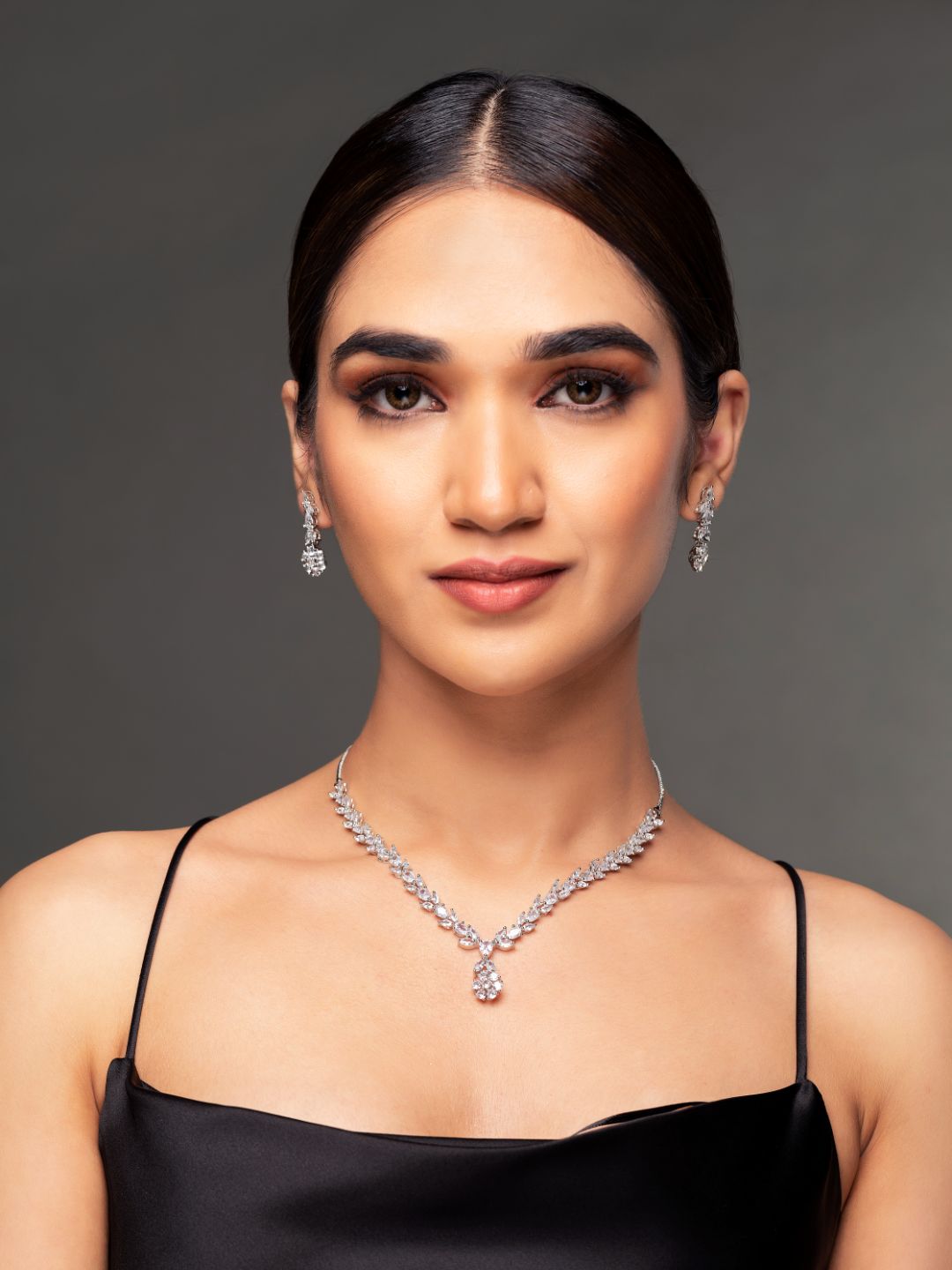 Women's  American Diamond Silver Plated Leaf Jewellery Set - Priyaasi