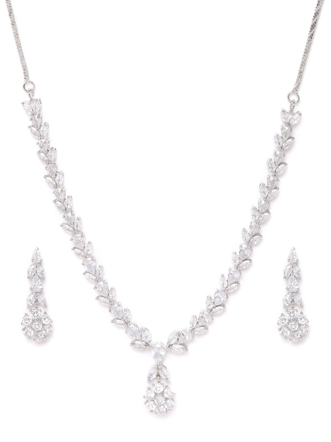 Women's  American Diamond Silver Plated Leaf Jewellery Set - Priyaasi
