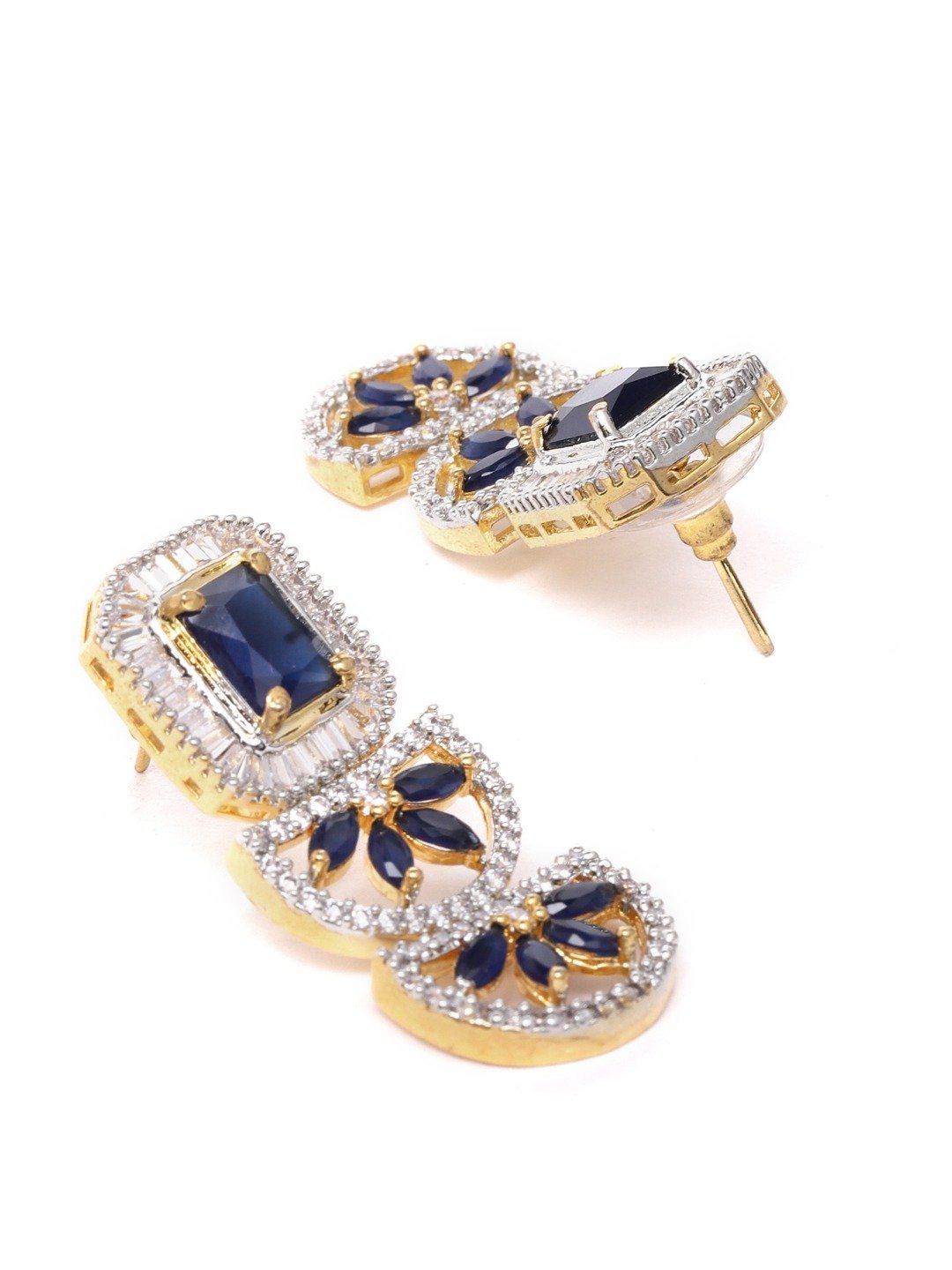 Women's Blue American Diamond Gold Plated Jewellery Set - Priyaasi