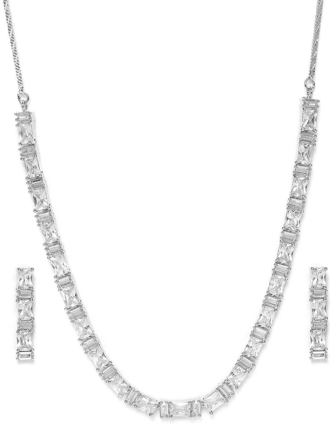 Women's  American Diamond Silver Plated Jewellery Set - Priyaasi