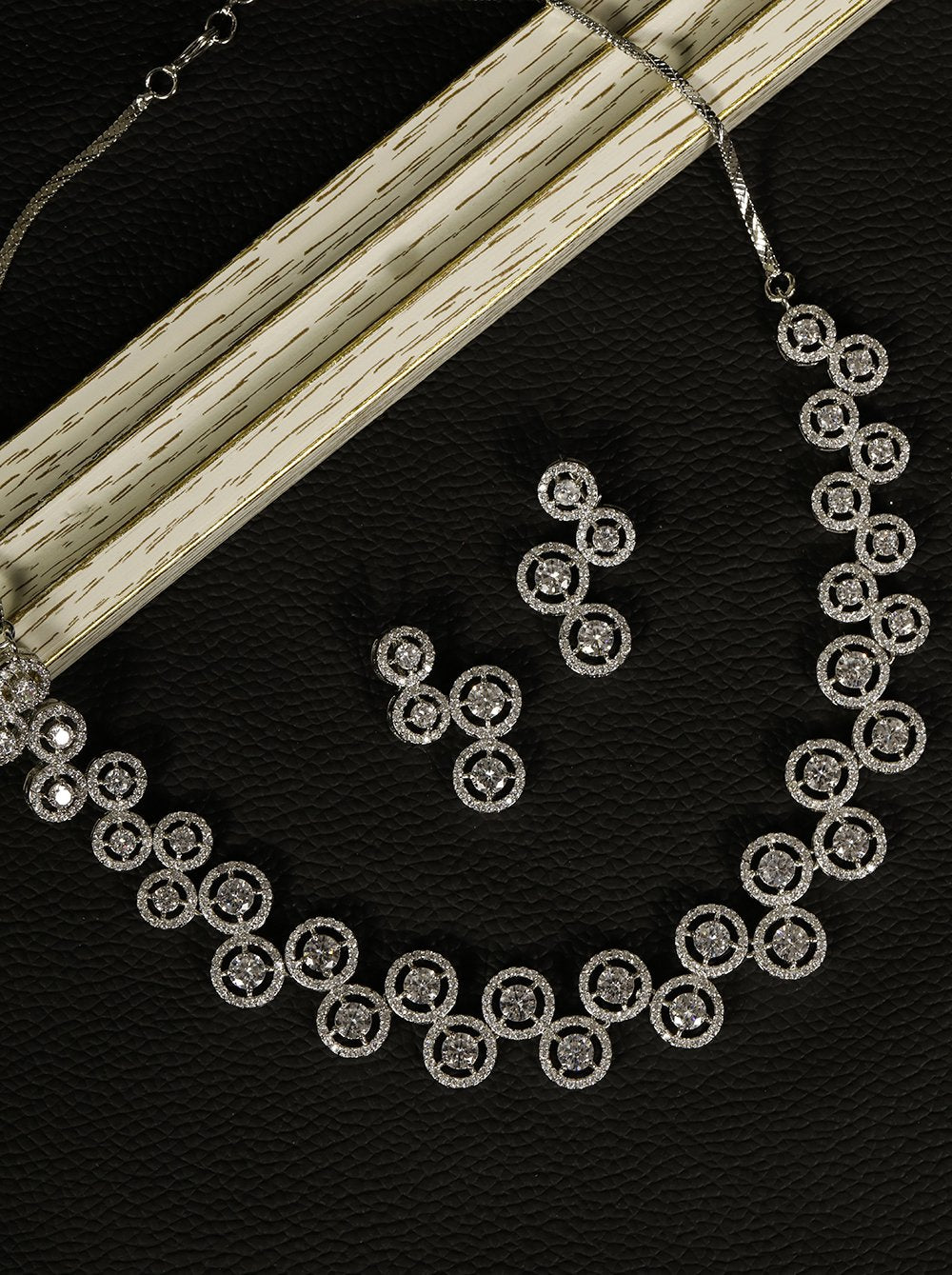 Women's  Shimmer Struck - American Diamond Silver Plated Jewellery Set - Priyaasi