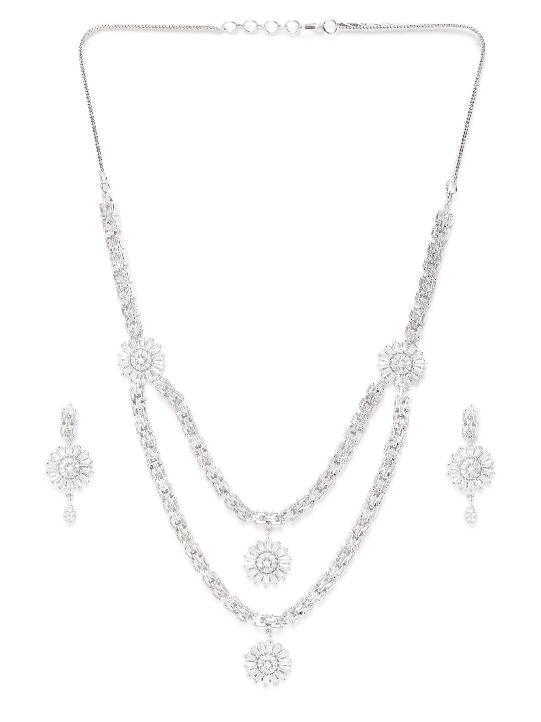 Women's  American Diamond Silver Plated Layered Jewellery Set - Priyaasi