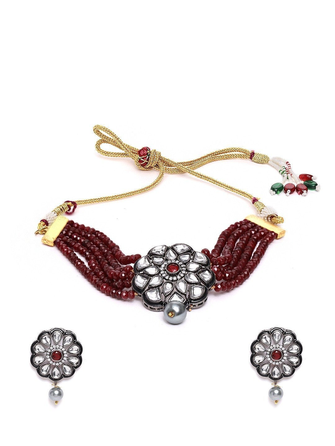 Women's Marron Beads Pearls Kundan Gold Plated Choker - Priyaasi