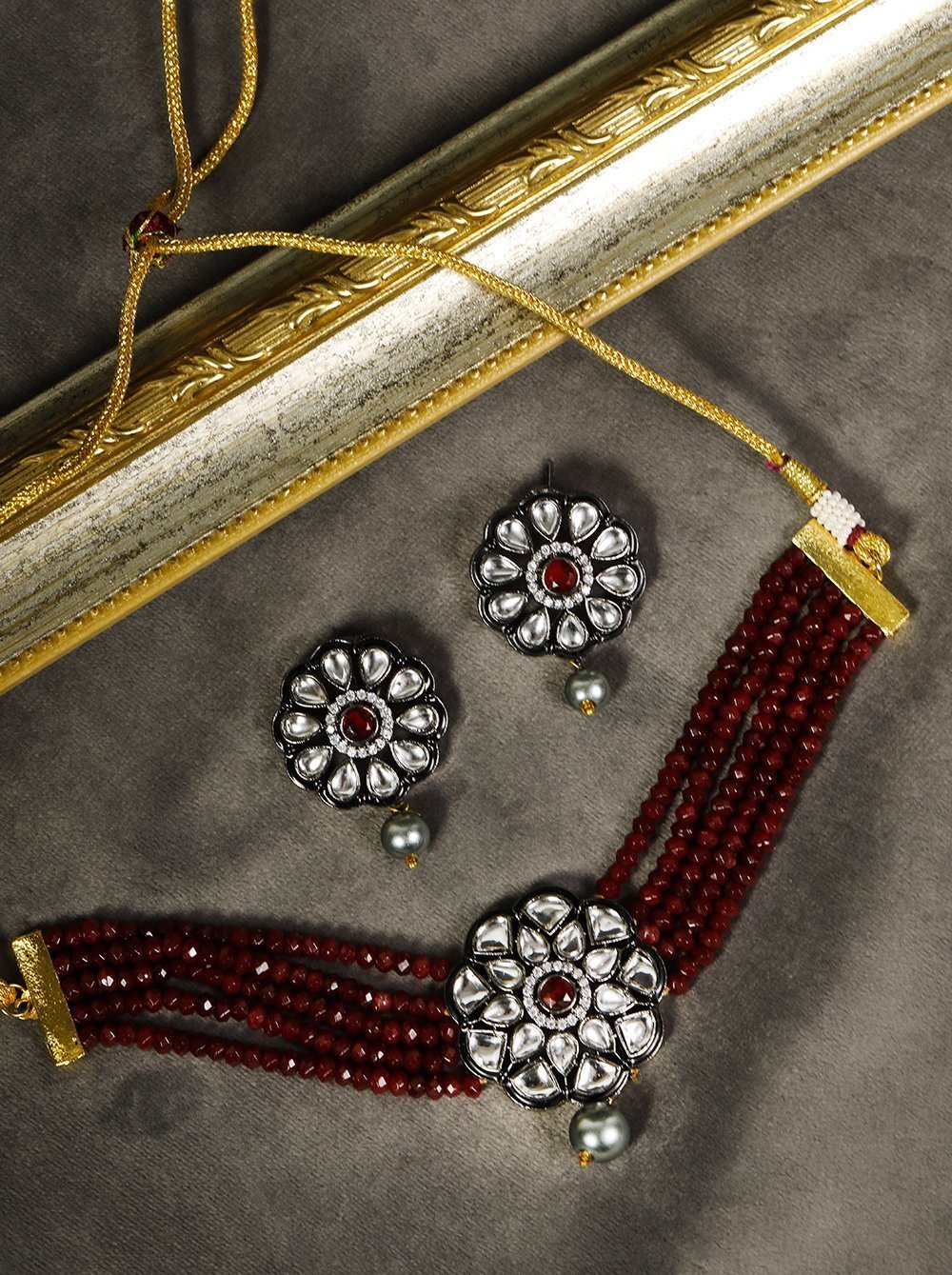 Women's Marron Beads Pearls Kundan Gold Plated Choker - Priyaasi