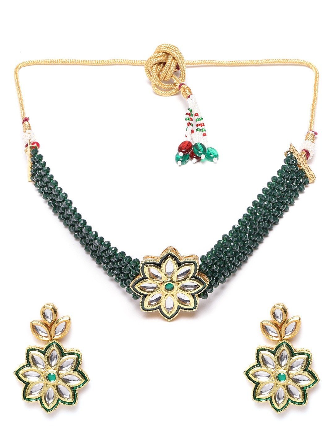 Women's Green Beaded Kundan Gold Plated Choker - Priyaasi