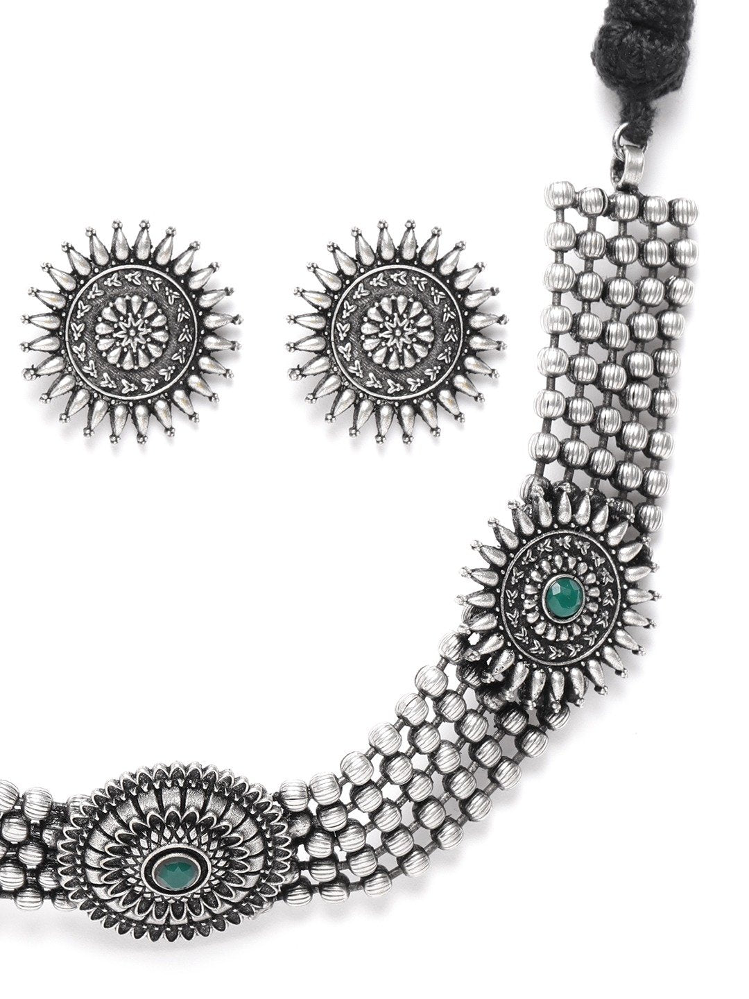 Women's Emerald German Silver Oxidised Choker - Priyaasi