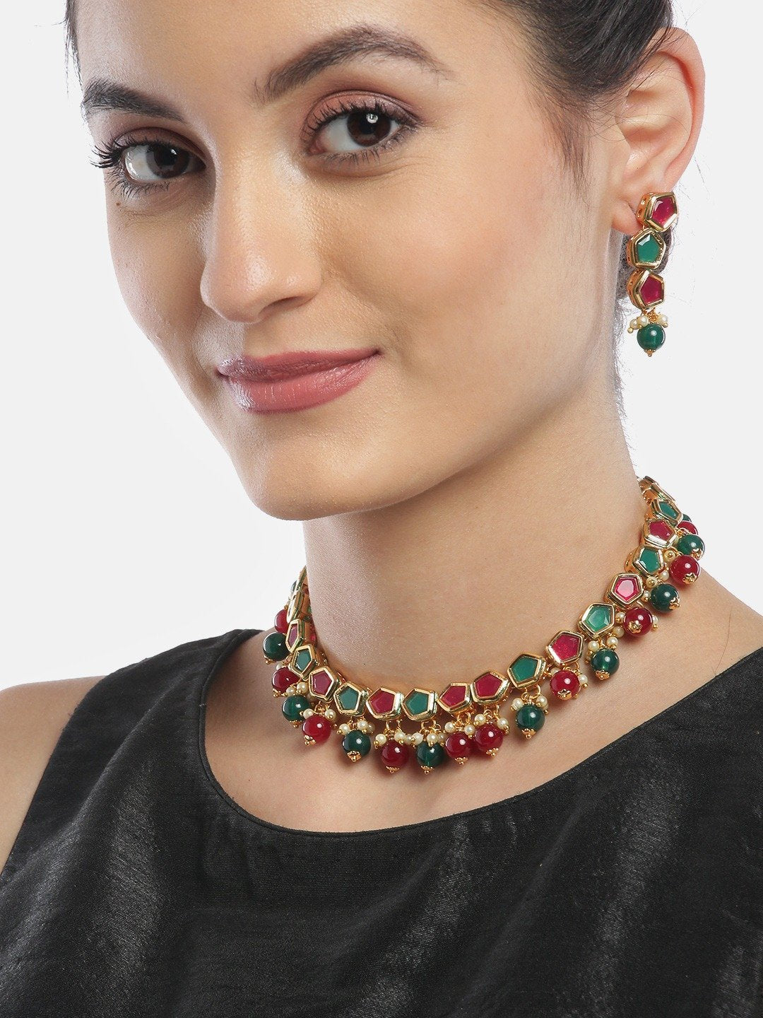 Women's Ruby Emerald Gold Plated Jewellery Set - Priyaasi
