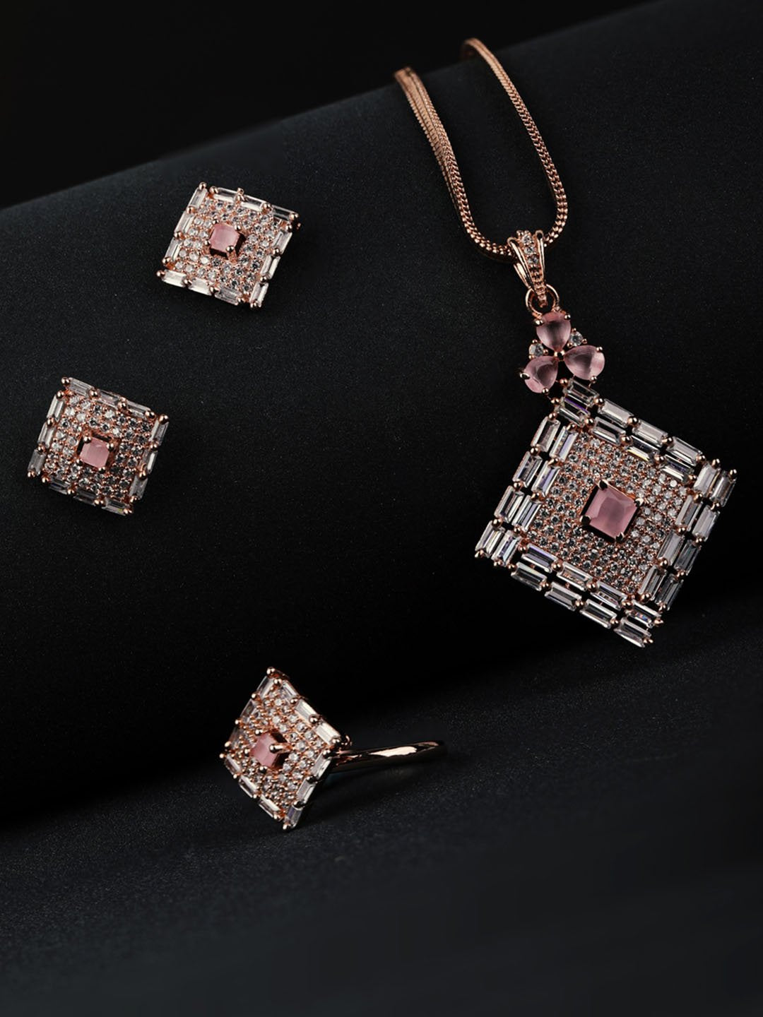 Women's  American Diamond Jewellery Sets with Ring - Priyaasi