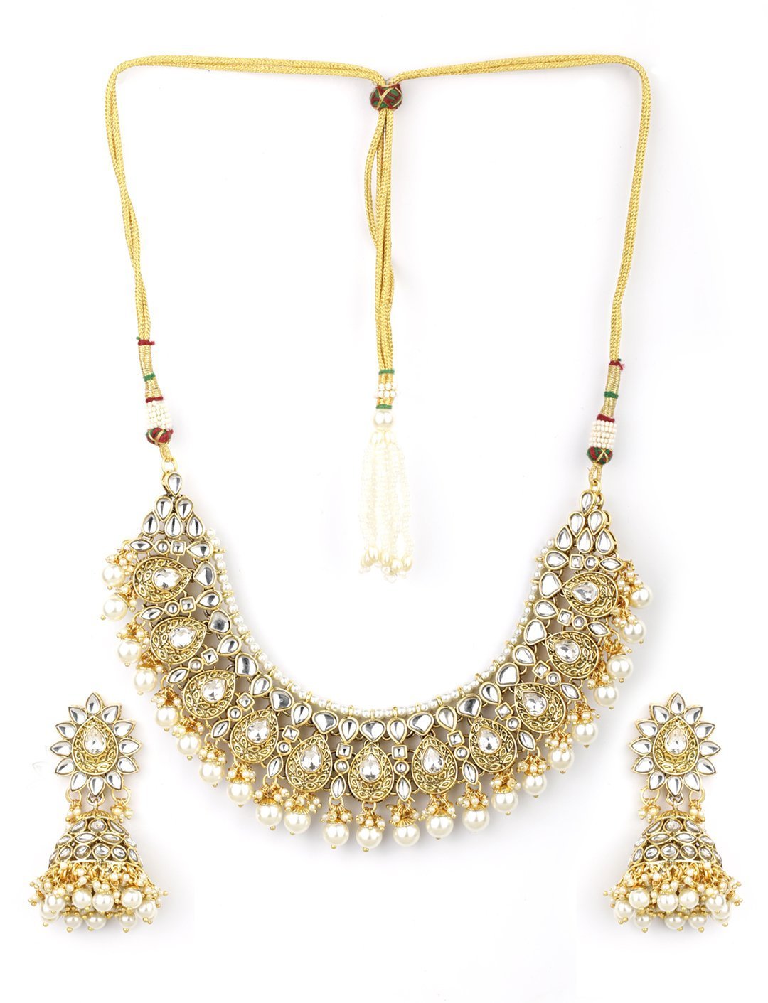 Women's Kundan Pearls Beads Gold Plated Traditional Jewellery Set - Priyaasi