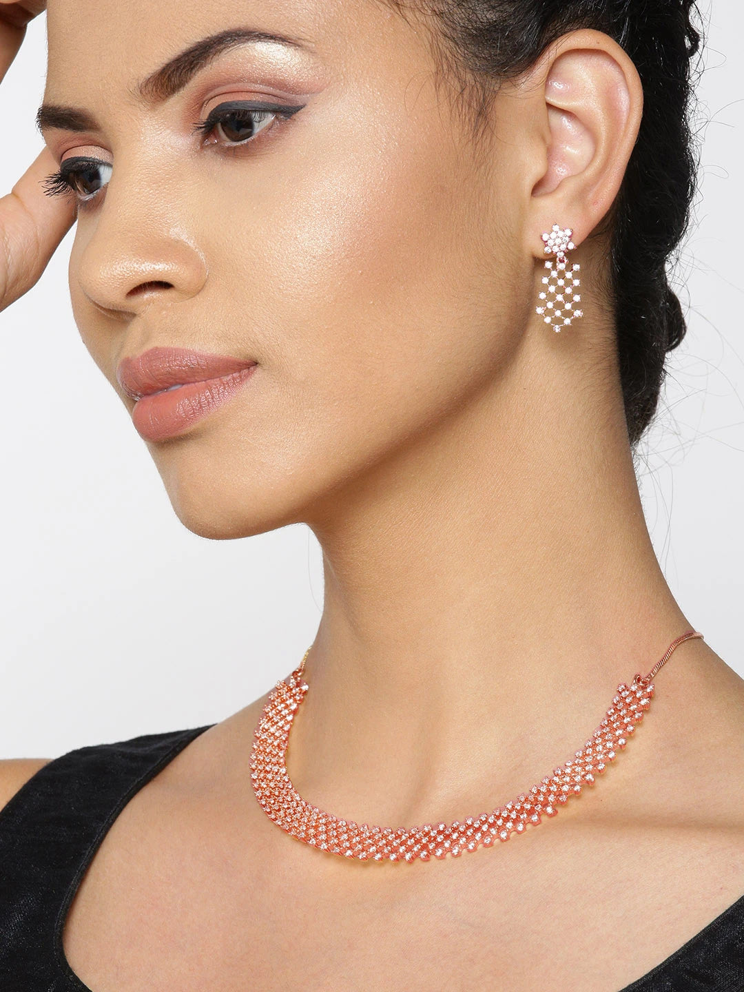Women's  American Diamond Rose Gold Plated Ethnic Jewellery Set - Priyaasi