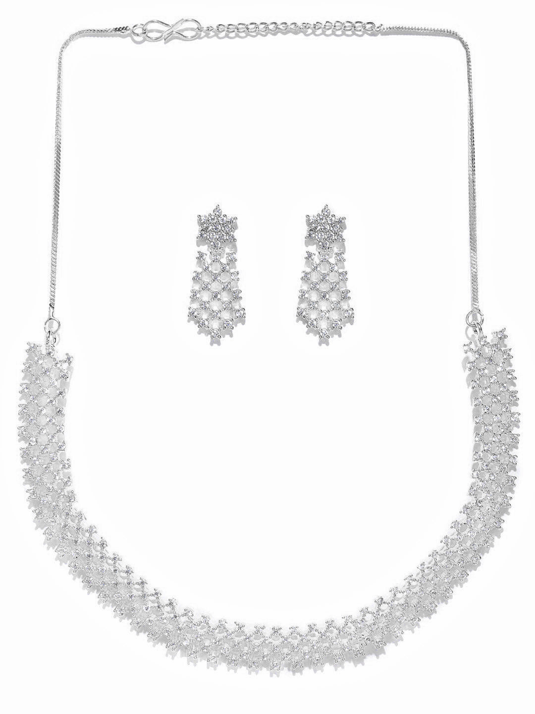 Women's  American Diamond Silver Plated Ethnic Jewellery Set - Priyaasi