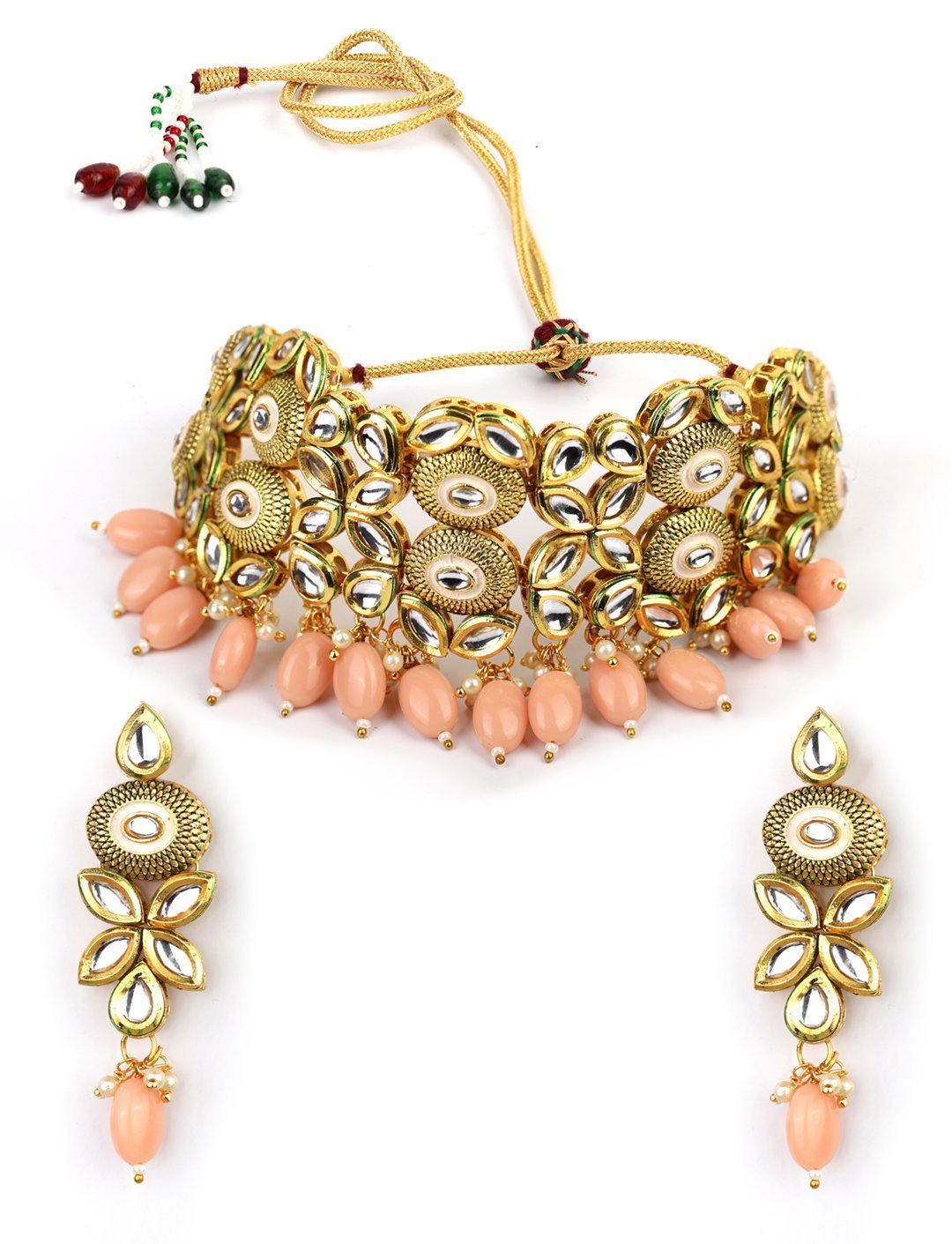 Women's Peach Pearls Kundan Gold Plated Traditional Choker - Priyaasi