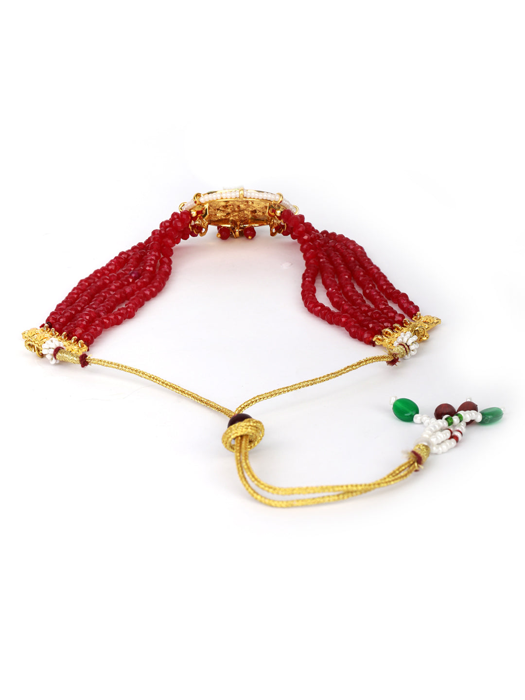 Women's  Red Beads Kundan Gold Plated Traditional Choker - Priyaasi