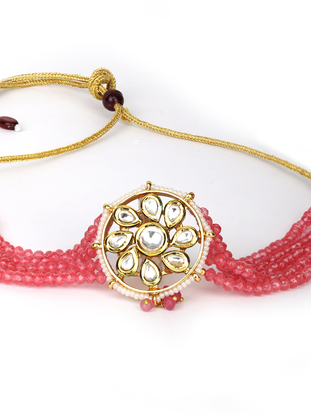 Women's  Pink Beads Kundan Gold Plated Traditional Choker - Priyaasi