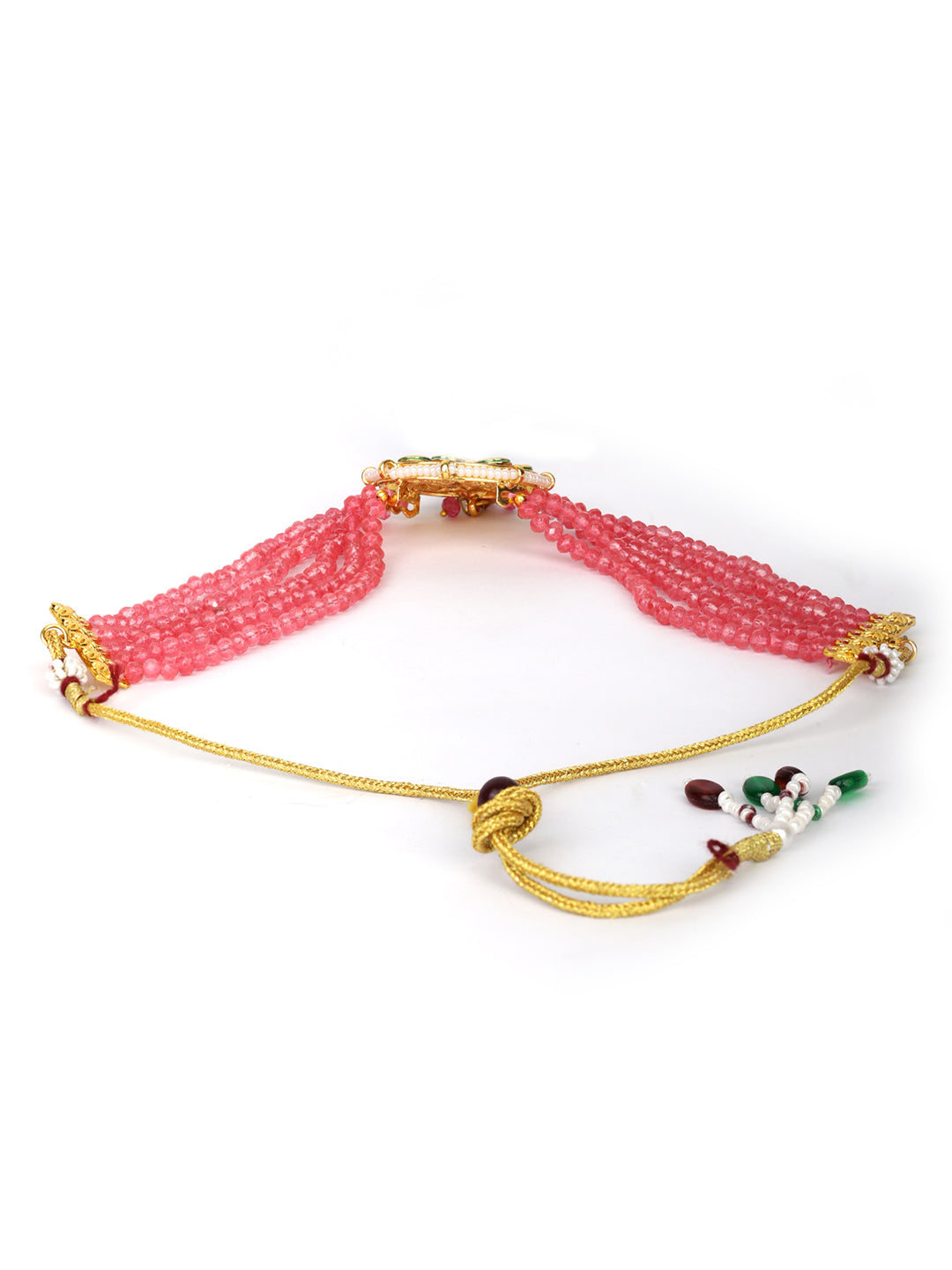 Women's  Pink Beads Kundan Gold Plated Traditional Choker - Priyaasi