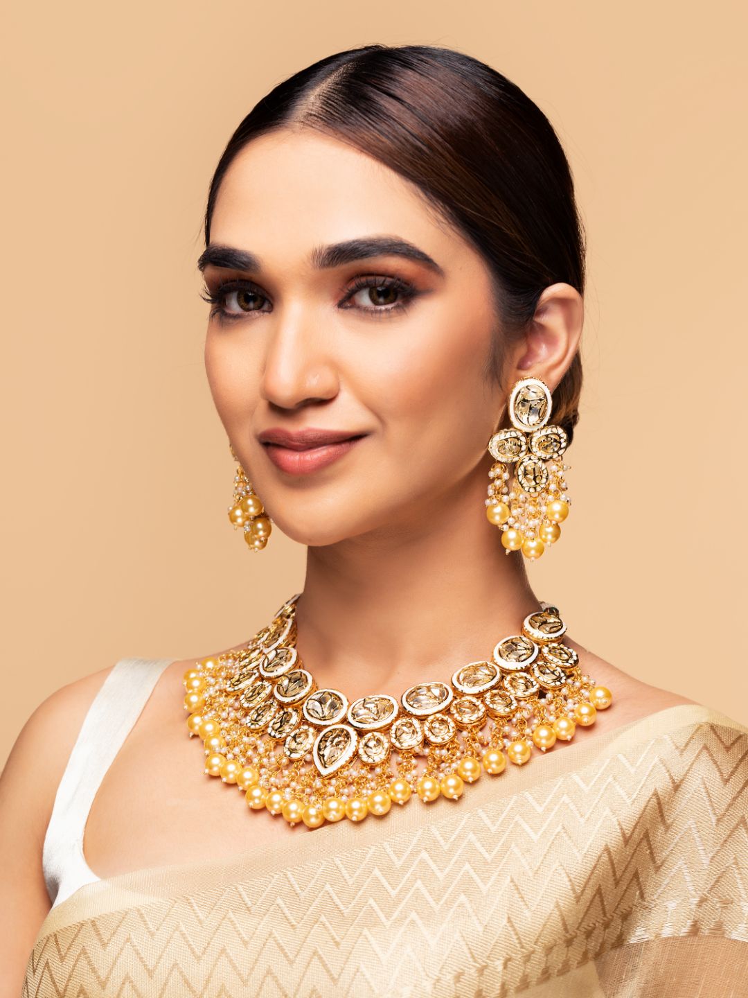 Women's  Kundan Beads Pearls Gold Plated Traditional Jewellery Set - Priyaasi