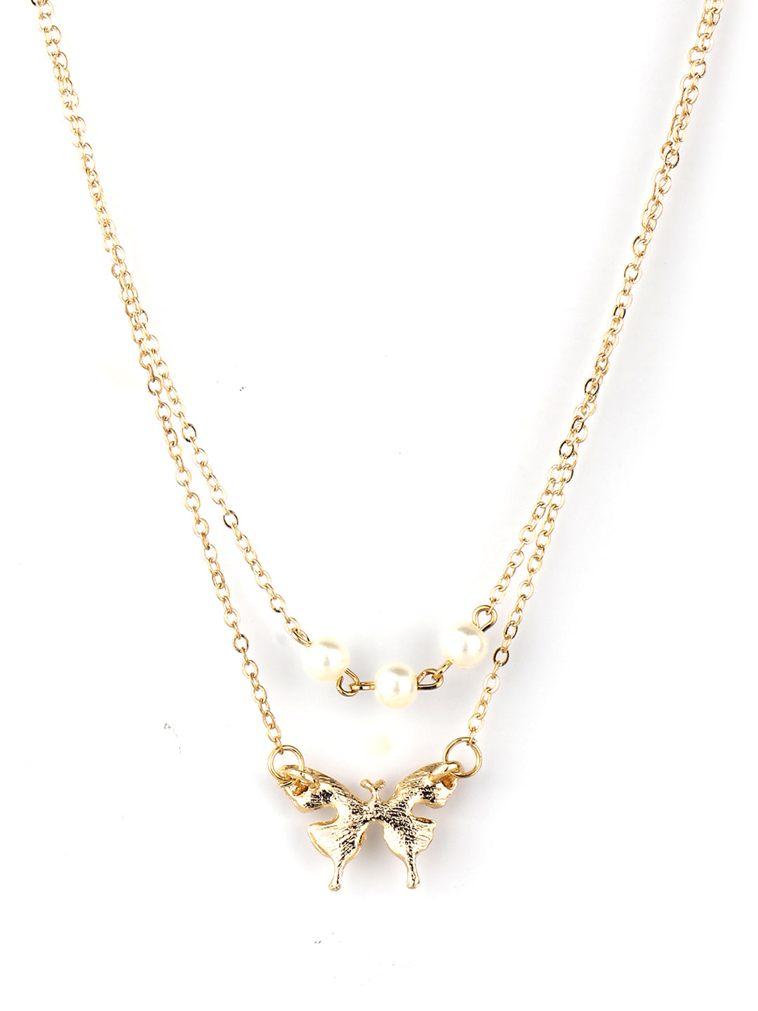 Women's  Gold Plated Butterfly Pearls Layered Necklace - Priyaasi