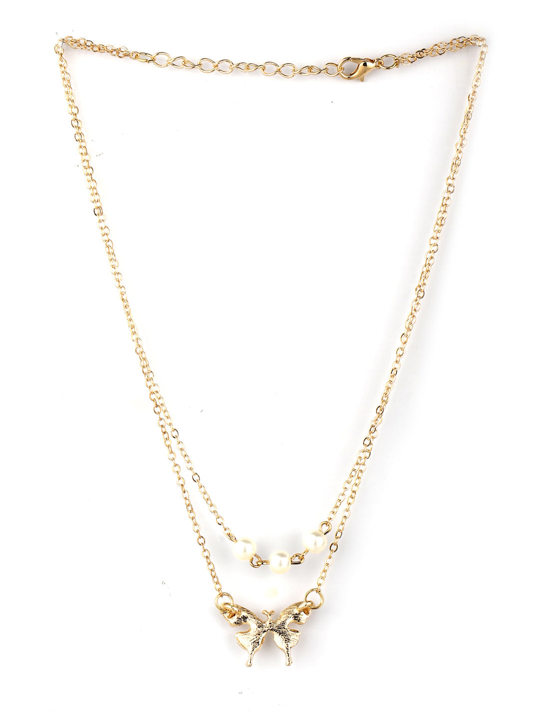 Women's  Gold Plated Butterfly Pearls Layered Necklace - Priyaasi