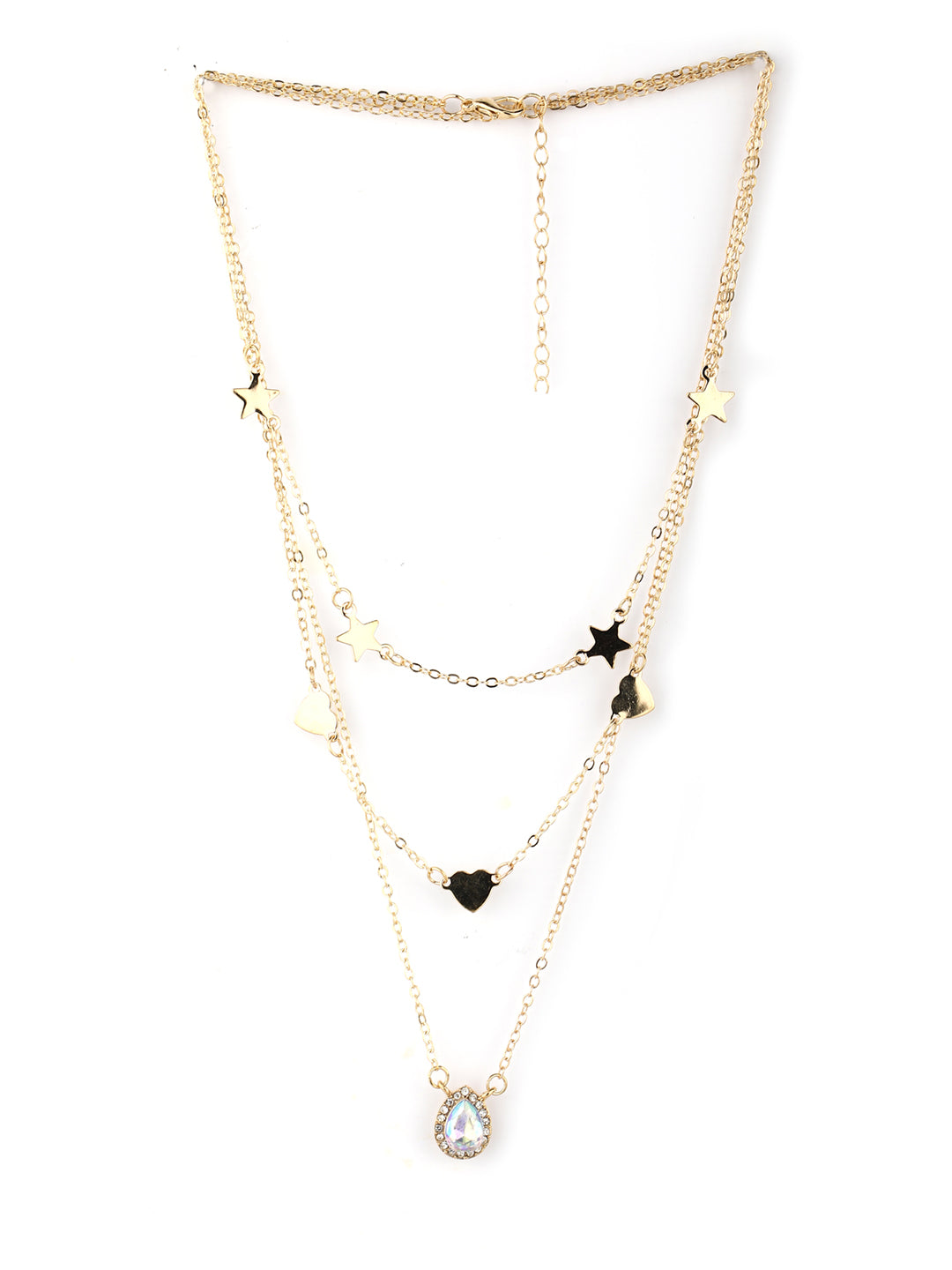 Women's  Gold Plated Heart & Star Pendant Stones Layered Necklace - Priyaasi