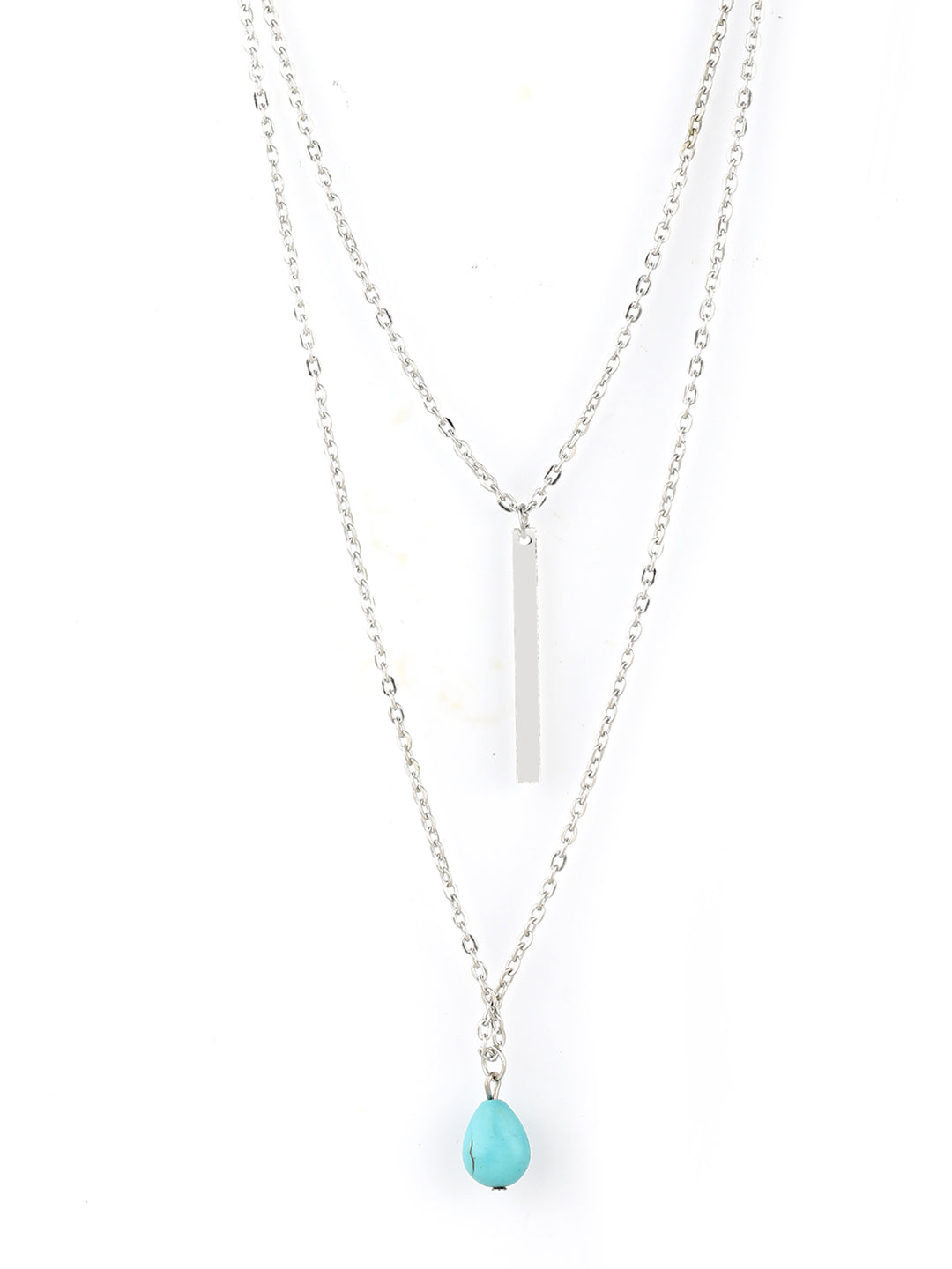 Women's  Blue Stone Silver Plated Layered Necklace - Priyaasi