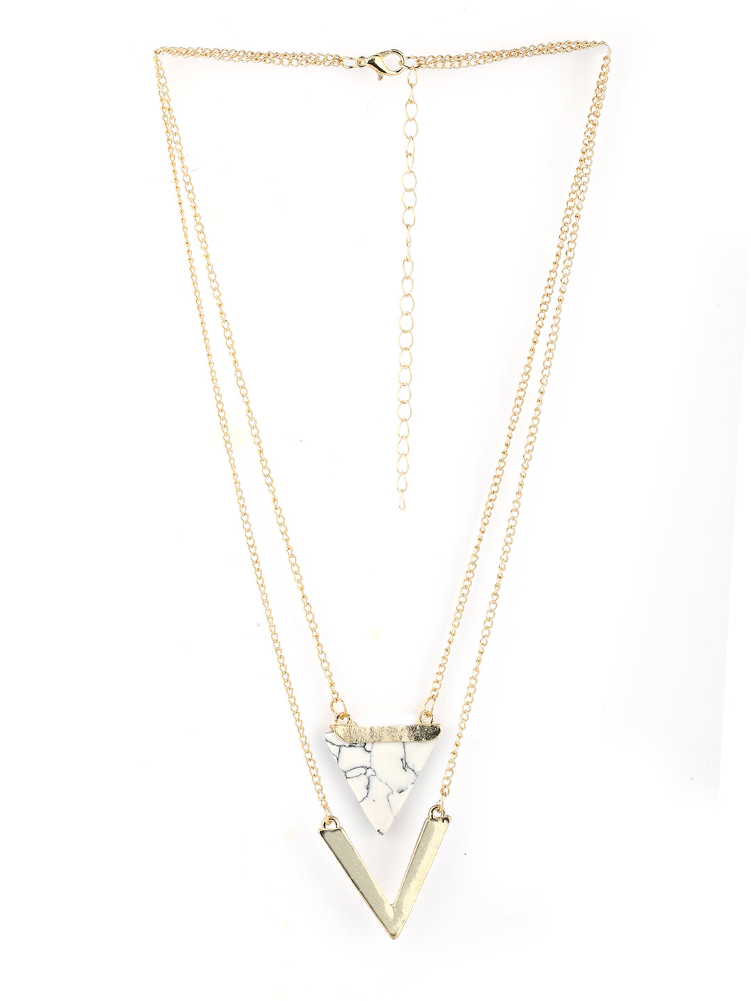 Women's  Gold Plated Triangle Pendant Layered Necklace - Priyaasi