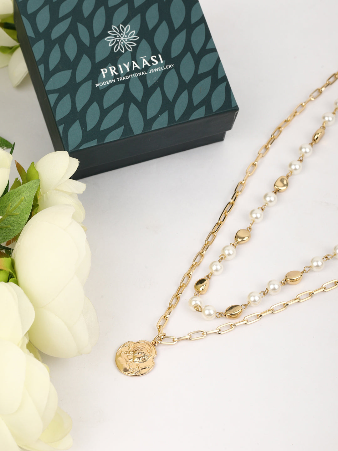 Women's  Gold Plated Pearls Layered Necklace - Priyaasi